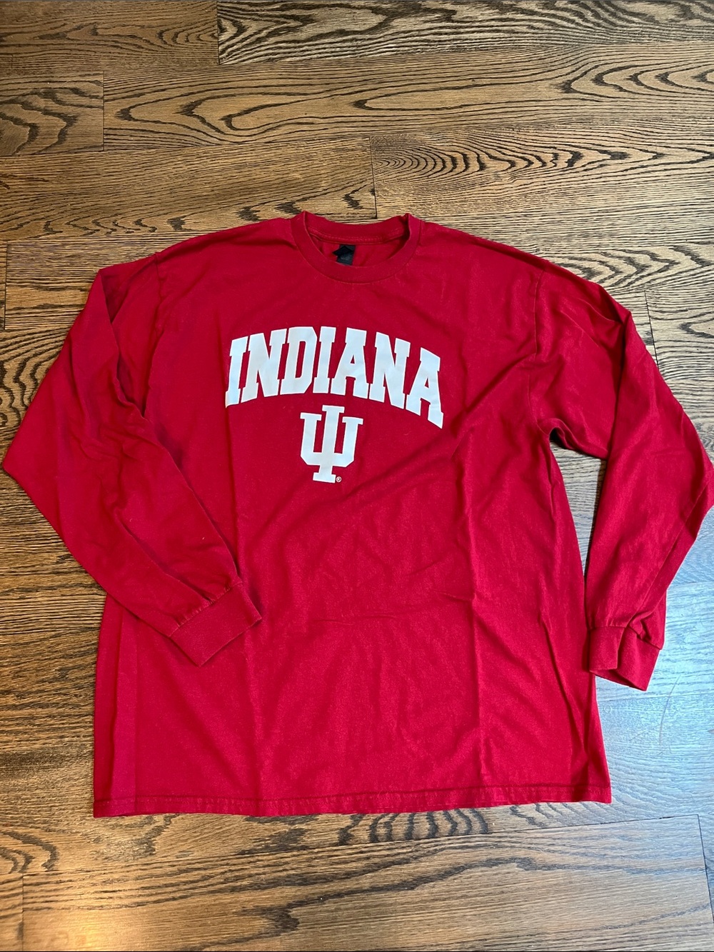 Gildan Red Indiana Long Sleeve Shirt with White Logo